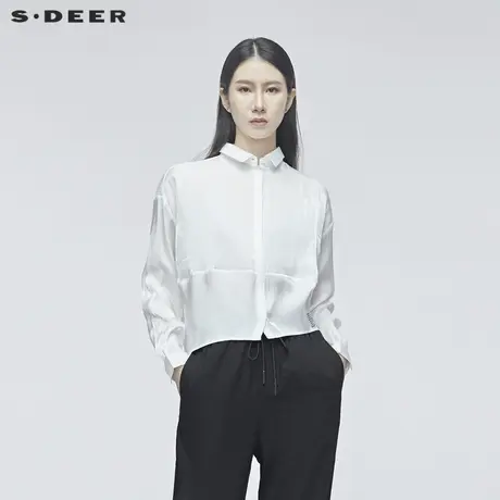 sdeer圣迪奥春秋女装亮面宽松斜摆亮面亲肤长袖通勤衬衫S20180523图片