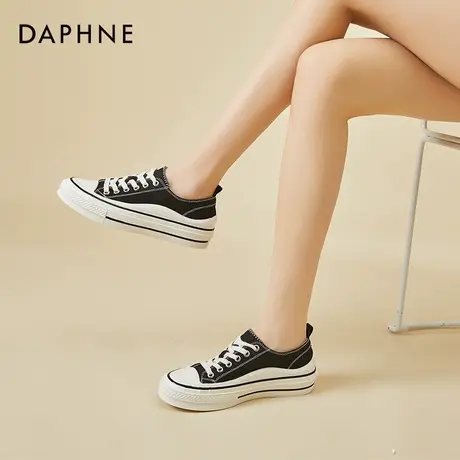 达芙妮帆布鞋女厚底增高学生鞋低帮休闲板鞋圆头系带平底鞋单鞋女图片