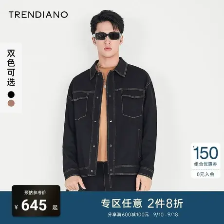 TRENDIANO官方男装秋季新款工装翻领黑色夹克休闲外套潮牌男商品大图