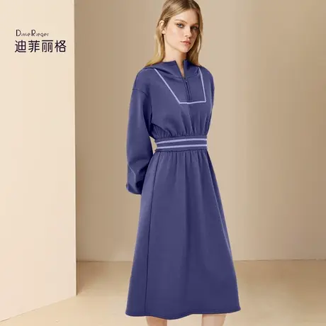 迪菲丽格气质紫色高级感通勤连衣裙女2024春季新款收腰连帽卫衣裙图片