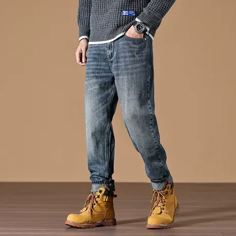 直筒牛仔裤宽松舒适水洗做旧高档牛仔裤男款修身小脚百搭牛仔裤图片