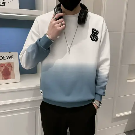 男士小众卫衣长袖休闲2023秋季新款重磅渐变拼色宽松上衣套头t恤商品大图
