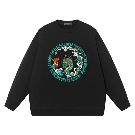 秀洛2024年新款中国龙鲤鱼跃龙门小众卡通圆领无帽潮流卫衣服纯棉商品大图