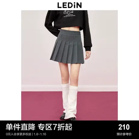 乐町学院A字百褶裙型春季新款格雷系腰袢设计遮肉显瘦少女短裙图片