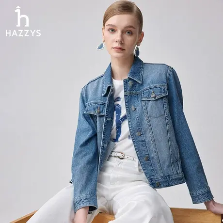 【商场同款】Hazzys哈吉斯24春季新品全棉短款水洗牛仔夹克外套女图片