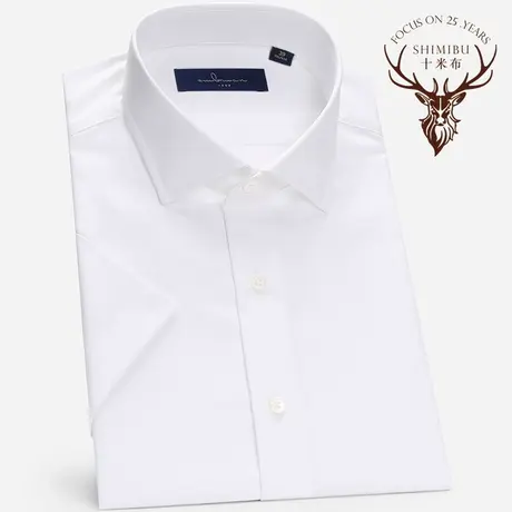 十米布商务温莎领短袖白衬衫80支双股纯棉修身易打理全棉夏衬衣商品大图