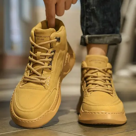 高帮男鞋春秋季2024新款潮流休闲板鞋男士运动百搭小麦色莆田潮鞋商品大图