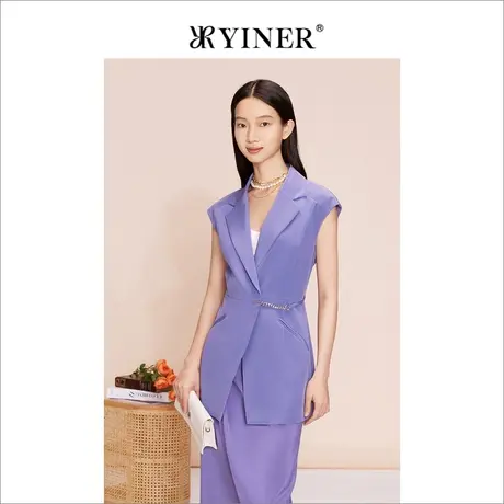 YINER音儿女装2023夏季法式优雅紫色马甲无袖休闲外套商品大图