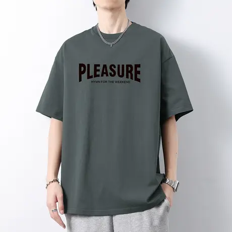 260g重磅纯棉短袖t恤男潮流圆领上衣服全棉美式体恤字母印花半袖商品大图