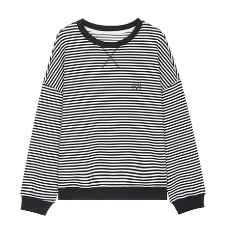 a022024春季新款减龄显瘦条纹撞色宽松上衣百搭休闲女式卫衣图片