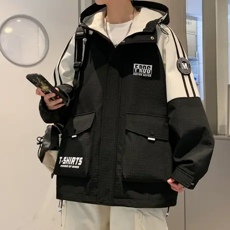 2024春季新款外套男夹克潮牌百搭时尚休闲青少年学生连帽工装上衣商品大图