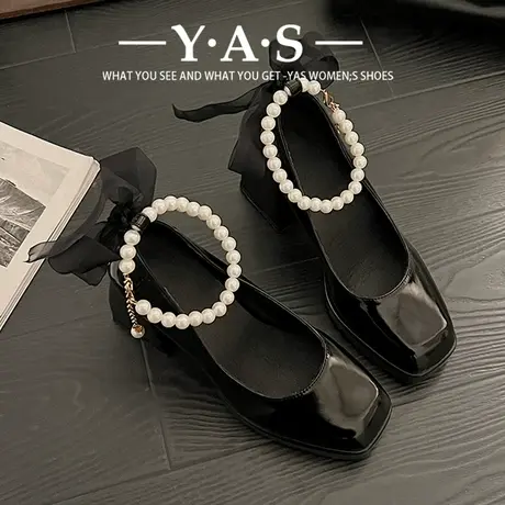 英伦风高跟玛丽珍鞋女2024春季新款白色婚鞋法式松糕鞋粗跟小皮鞋商品大图