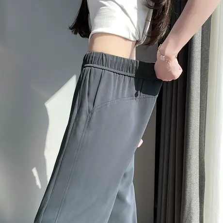 灰色窄版阔腿裤女春秋季新款高腰垂感宽松显瘦运动休闲香蕉直筒裤图片