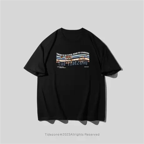 Ohlyah潮牌原创幻彩涂鸦长条爆米花印花圆领宽松短袖T恤男女同款商品大图