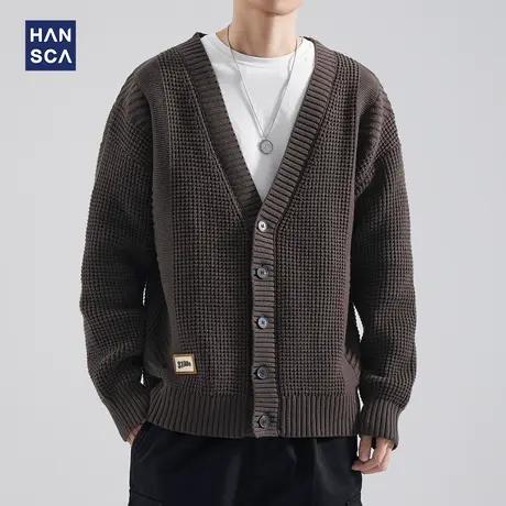 hansca开衫毛衣男秋冬季日系复古宽松V领针织衫外穿男士保暖外套商品大图