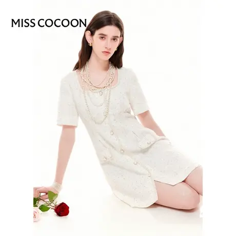 MISSCOCOON【金粉绮生】24夏新款轻奢小香风U领收腰连衣裙图片