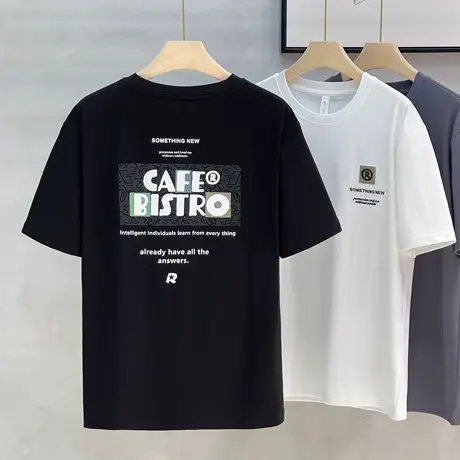 高端潮牌短袖t恤男士痞帅印花透气宽松体恤青年潮流夏季薄款上衣商品大图