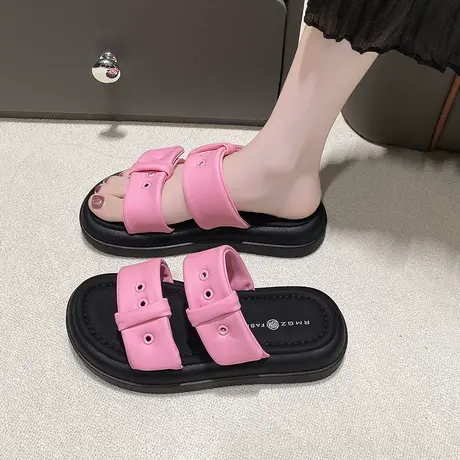 粉色拖鞋女夏外穿孕妇胖mm宽脚软厚底运动休闲百搭沙滩高级感凉拖商品大图