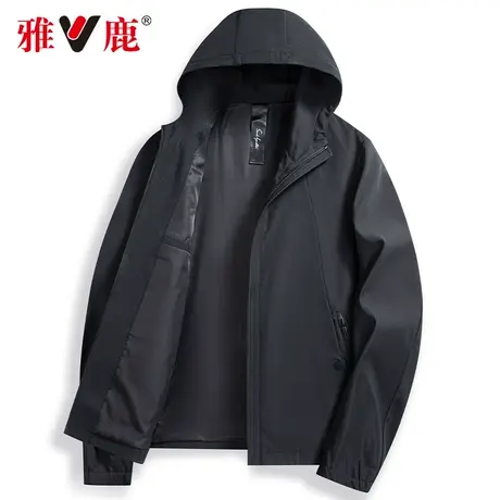 雅鹿2023春秋季新款男士短款夹克中青年防风连帽纯色百搭上衣外套商品大图