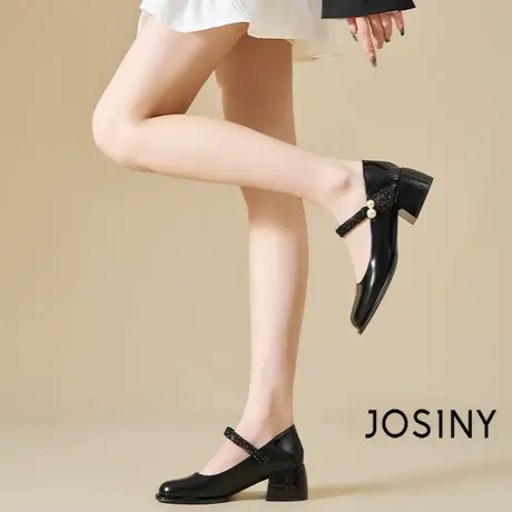 卓诗尼黑色玛丽珍鞋女2024春款新款单鞋休闲小皮鞋粗跟显高配裙图片