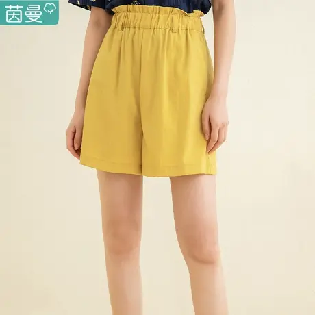 茵曼旗舰店宽松裤子女2024夏季新款高腰直筒休闲百搭显瘦阔腿短裤图片
