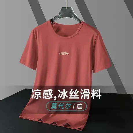 莫代尔冰丝t恤男士短袖潮流夏季半袖圆领上衣服透气速干凉感体恤商品大图