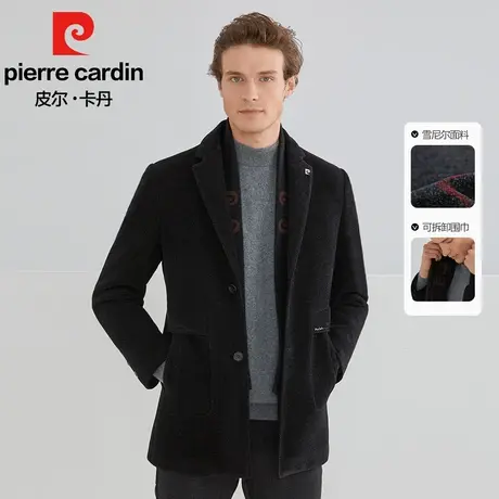 皮尔卡丹中年爸爸针织大衣雪尼尔平驳领中长款秋冬保暖毛呢大衣男图片