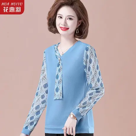 妈妈春秋季套装洋气长袖T恤小衫2022新款中年女雪纺上衣时尚衬衫商品大图