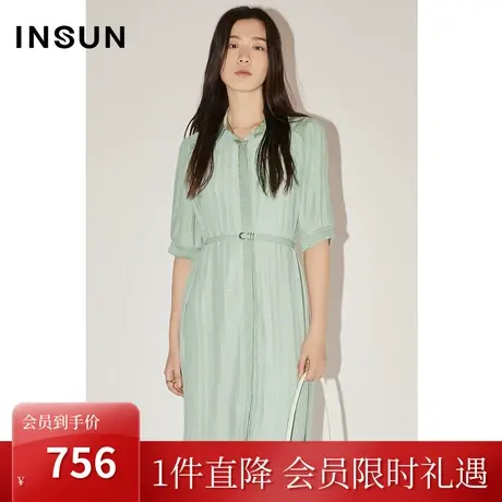 [百褶魅力]恩裳COVER春秋季亮丝雪纺压褶绣珠链衬衫连衣裙图片