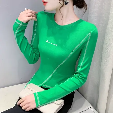 不规则高腰短款T恤女长袖秋装新款别致辣妹上衣紧身百搭打底衫潮商品大图