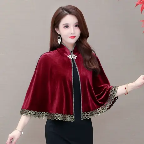 旗袍披肩外搭春秋款复古2022新款金丝绒短款外套秋冬季斗篷小披风图片