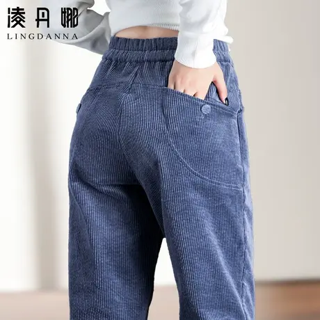 加绒灯芯绒裤子女秋冬2023新款休闲条绒女裤哈伦萝卜裤九分妈妈裤商品大图
