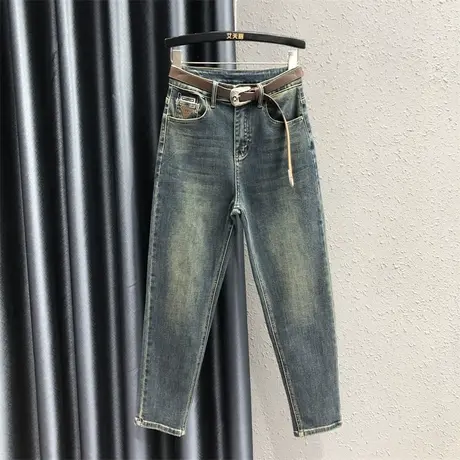 欧货个性贴标小脚萝卜裤潮2023秋季新款显瘦高腰韩版牛仔哈伦裤女商品大图