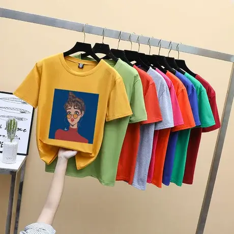 超火cec短袖女夏ins潮2023新款宽松学生白色t恤百搭纯棉体恤上衣图片