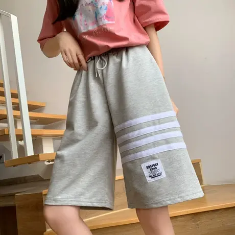 运动短裤女夏季薄款宽松高腰直筒港味休闲显瘦百搭五分阔腿裤子女图片