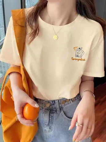 仿棉短袖t恤女2023新款夏季欧货胖mm大码女装宽松显瘦正肩上衣服商品大图