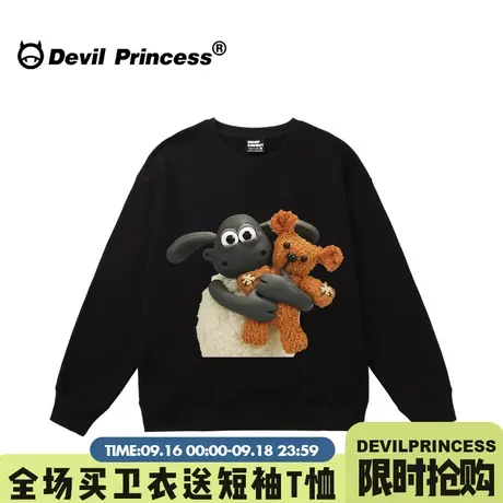 2023早秋新款宽松大版黑色卫衣女街头风潮牌卡通印花百搭薄款上衣商品大图