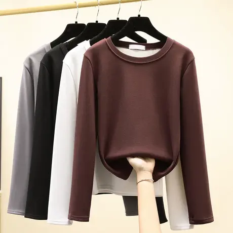 冬季德绒加绒加厚保暖修身打底衫女士秋冬内搭2020年新款长袖上衣商品大图