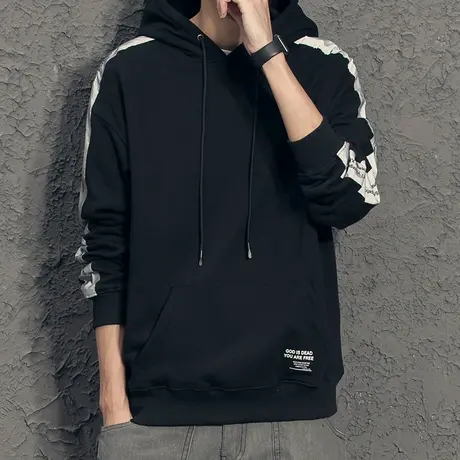 冬季加绒2020年新款反光条设计字母刺绣秋冬连帽卫衣潮牌男商品大图