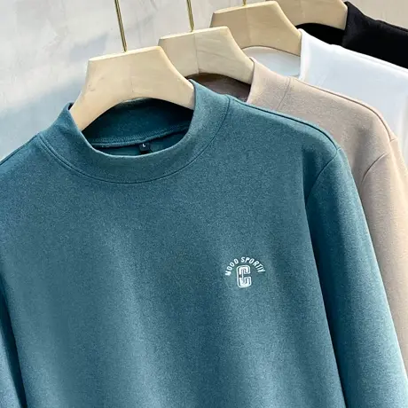 男士长袖T恤半高领秋冬季百搭修身针织纯黑色潮流男装中领打底衫商品大图