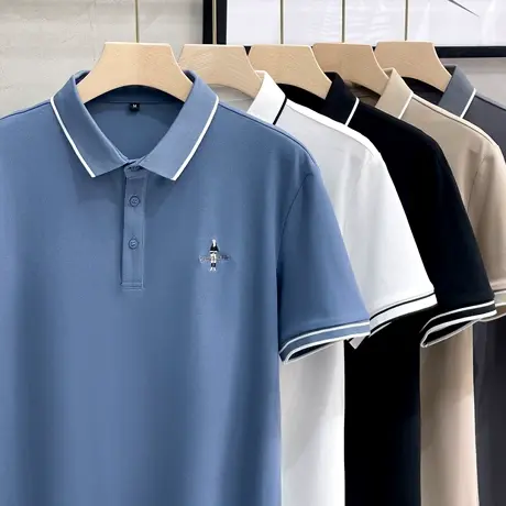 2023夏季高端新品英伦学院风男士polo衫t恤短袖翻领刺绣休闲半袖商品大图