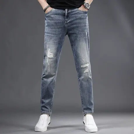 2023新款夏季破洞牛仔裤男宽松小直筒水洗复古潮牌男士裤子春秋款商品大图