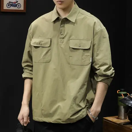 秋季polo衬衫男休闲长袖高级感23潮牌户外美式速干冲锋衣男士外套商品大图