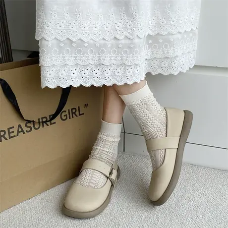 浅口单鞋女2023年新款春夏季平底豆豆鞋复古配裙子法式百搭奶奶鞋商品大图