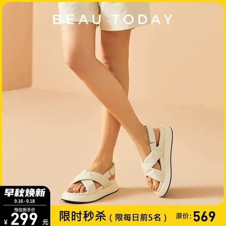 BeauToday凉鞋女2023年新款BT平底罗马凉鞋法式单鞋厚底时装凉鞋商品大图