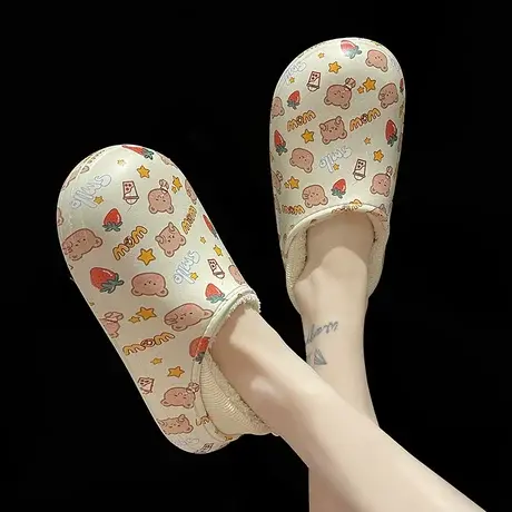 棉拖鞋女包跟冬季防水可爱少女心居家用防滑加绒保暖室内厚底棉鞋商品大图