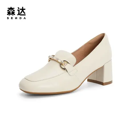 森达奥莱气质粗高跟单鞋春秋商场同款马衔扣通勤乐福3BV01CA2图片