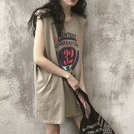挂脖吊带坎肩背心无袖t恤女夏季设计感小众外穿宽松辣妹上衣ins潮图片