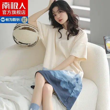 南极人睡裙女夏短袖纯棉2023年新款家居服薄款宽松孕妇吊带睡衣ZG商品大图