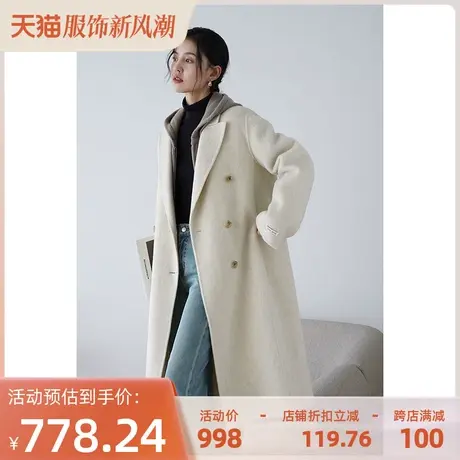 嘉茱莉2023秋冬新款赫本风毛呢外套女中长款宽松双面羊毛大衣长款商品大图